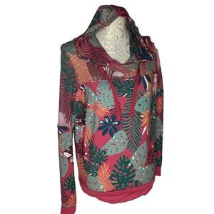 Guess Women's sz S Pink Floral w Mesh Athletic Pullover Hooded Jacket Sweatshirt
